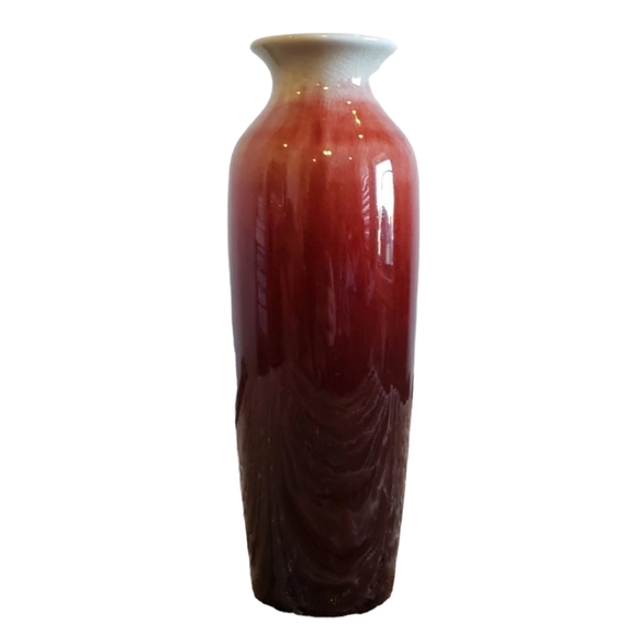 White & Red Ombre Ceramic Drip Crackle Glaze Table Vase MCM Christmas Holiday - Picture 10 of 10